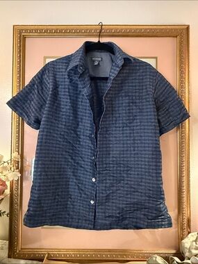 Van Heusen Men's Blue Short-Sleeve Checked Button-Down Shirt